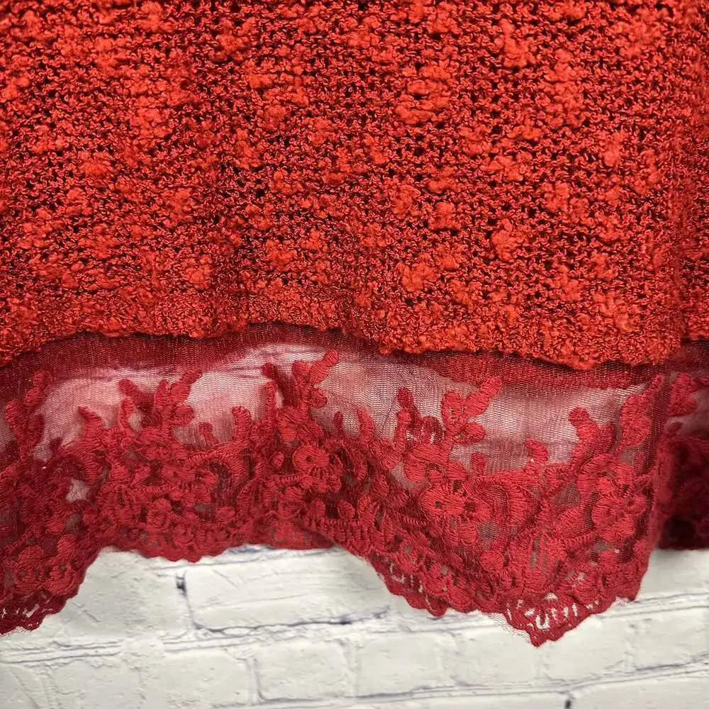 Olivia Sky Womens Lace Shoulder Blouse Flair Crimson Long Sleeve Shirt Size M - Picture 4 of 7